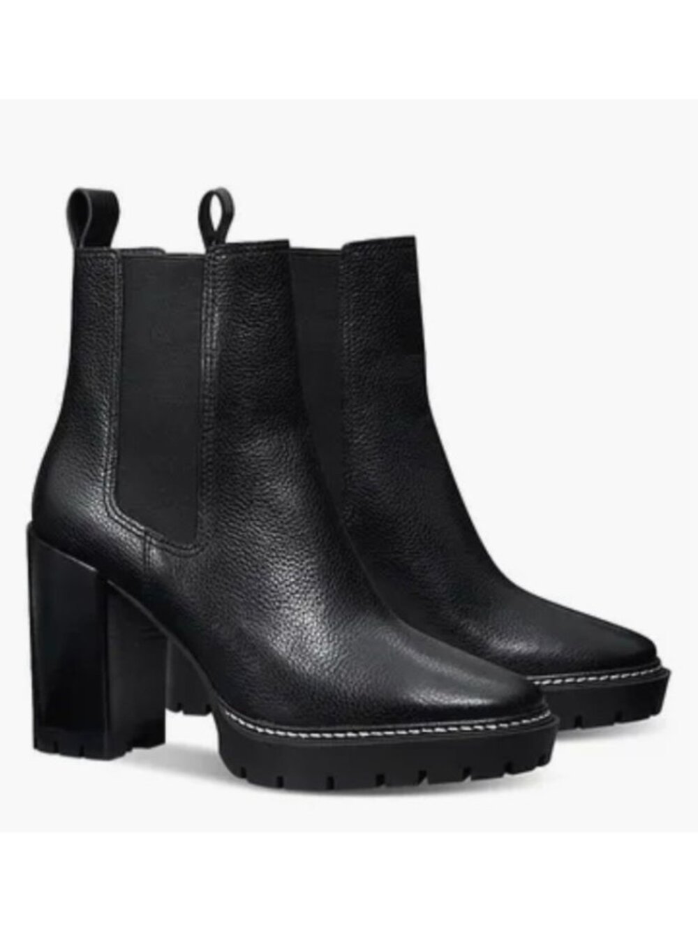 Tory Burch Carson Lug 70mm Bootie Boots Black Leather 7.5